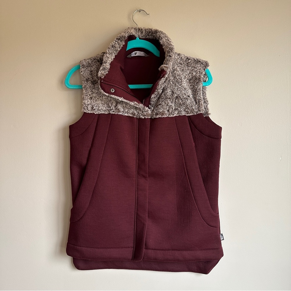 The North Face Maroon Faux Fur Zip Vest S